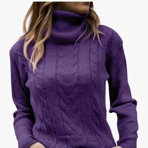 Women's Cable Knit Turtleneck Sweater - Purple